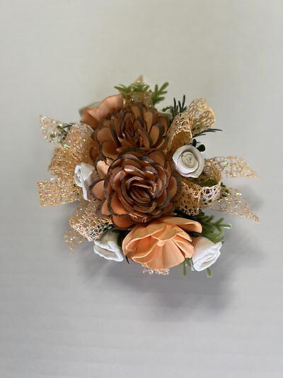 Beautiful Keepsake - Peach &amp; Gold Wooden Flower